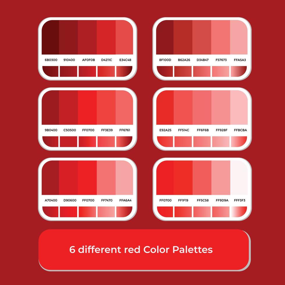 6 paletas de color rojo diferentes con color degradado vector