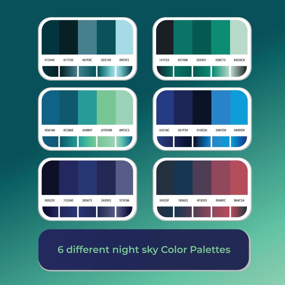 6 different night sky color palettes with gradient color vector