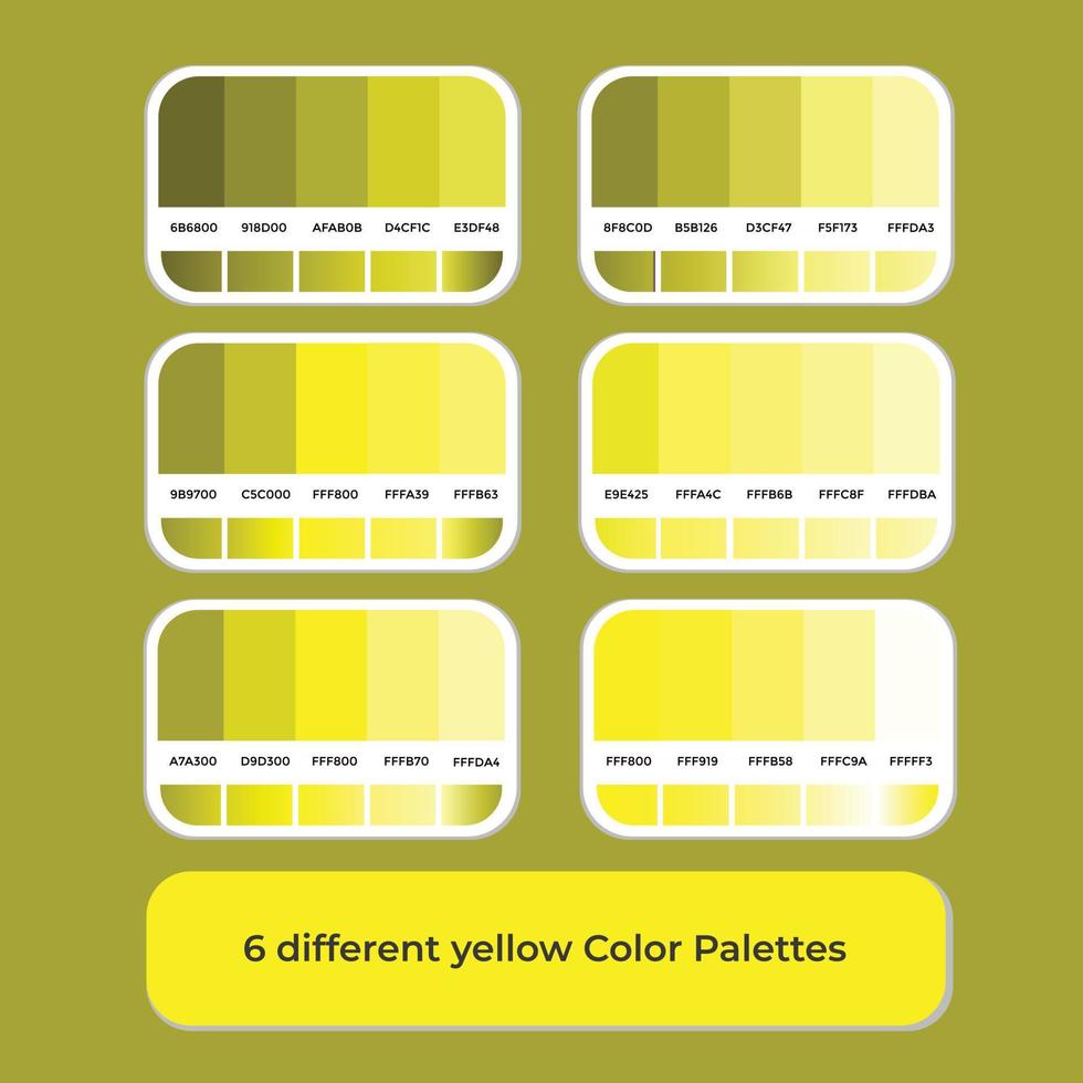 6 paletas de color amarillo diferentes con color degradado vector