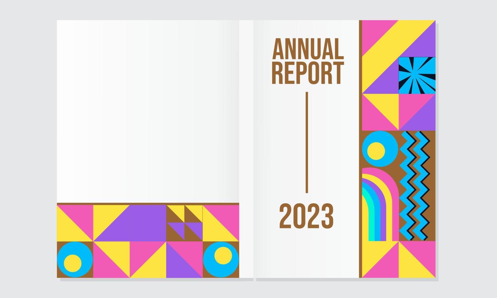 Retro geometric style annual report design.Bauhaus forms. Square tiles with modern geometric patterns with abstract figures and shapes.covers for journals, magazines, brochures, notebooks vector