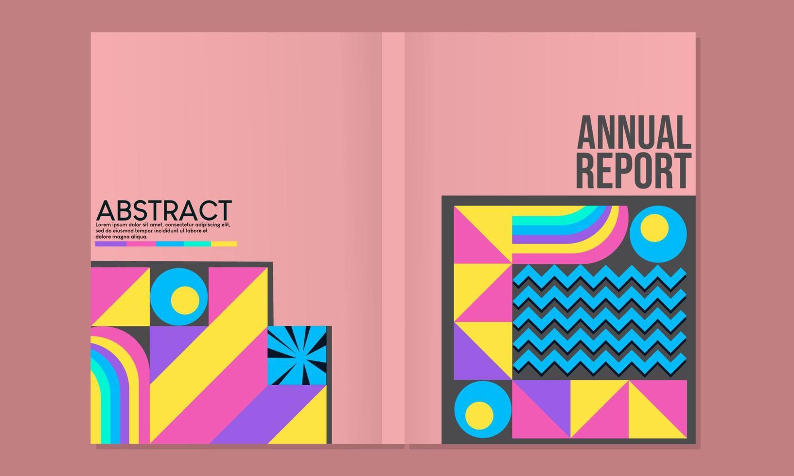 Retro geometric style annual report design.Bauhaus forms. Square tiles with modern geometric patterns with abstract figures and shapes.covers for journals, magazines, brochures, notebooks vector