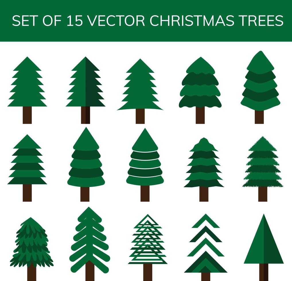 set of 15 Christmas trees, Set of 15 abstract Christmas trees vector
