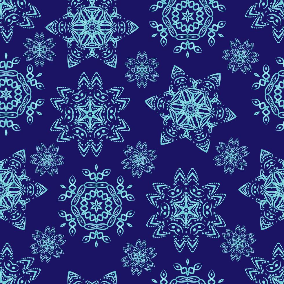 de patrones sin fisuras con copos de nieve de Navidad azul sobre fondo azul. vector