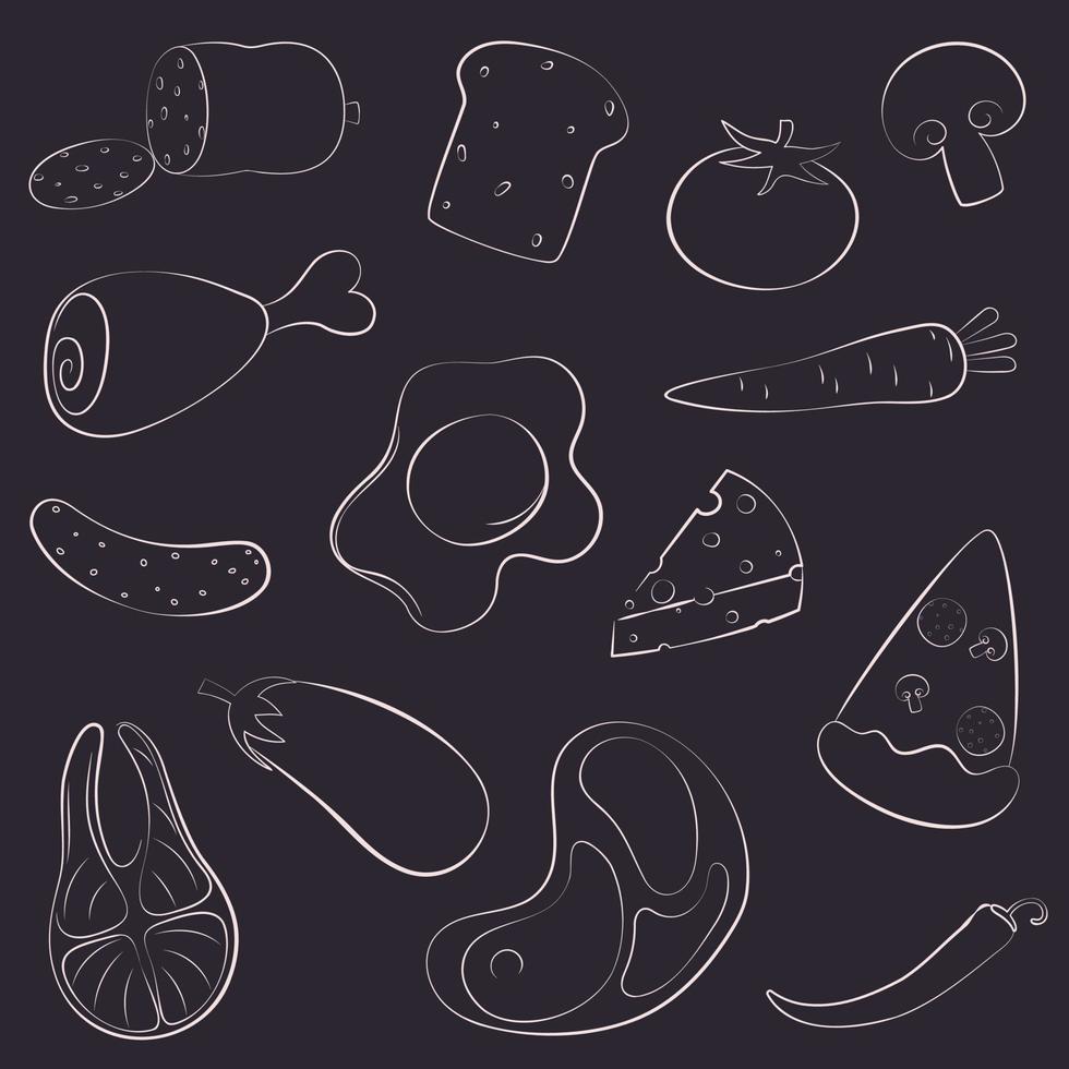 set of doodle food vector