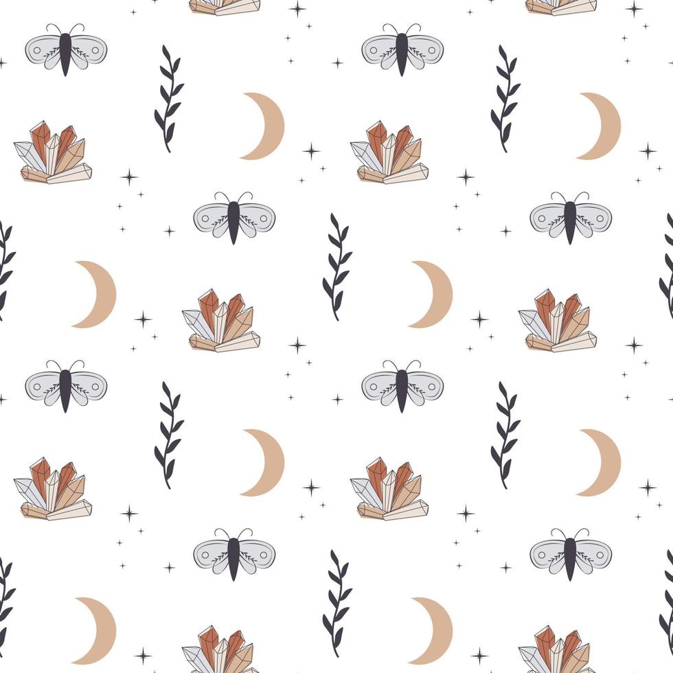 pattern with crystals and moth vector