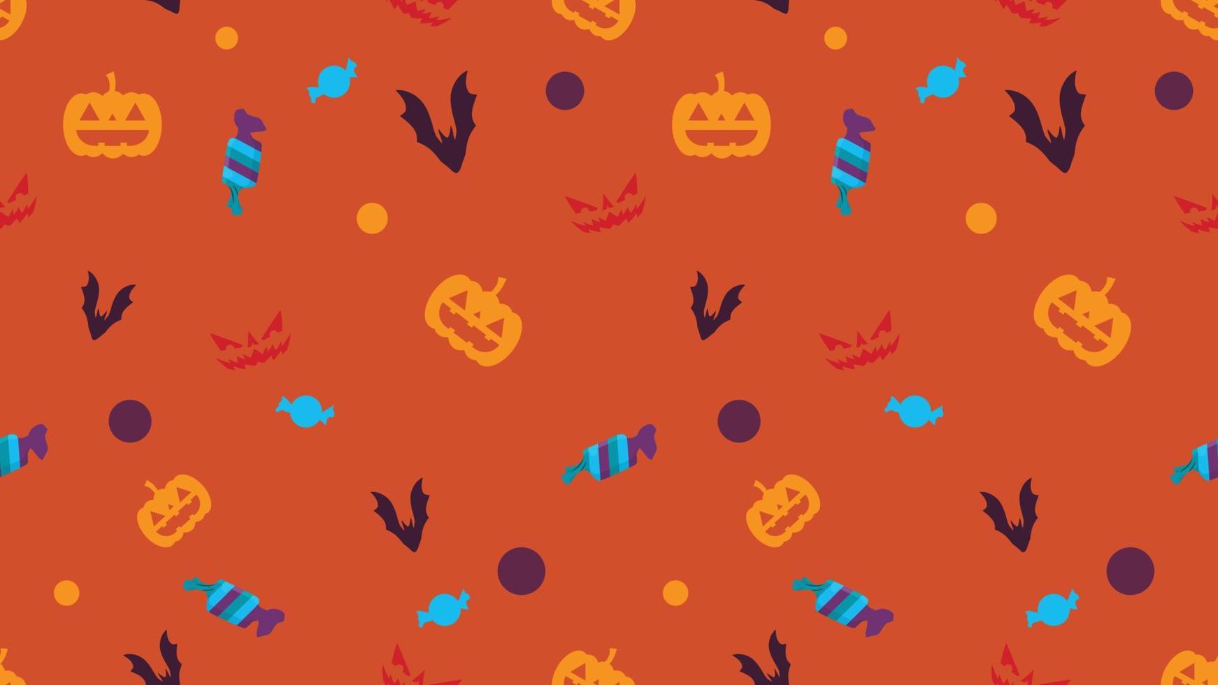 seamless pattern background pumpkin bat and candy ornament in orange color vector illustration EPS10