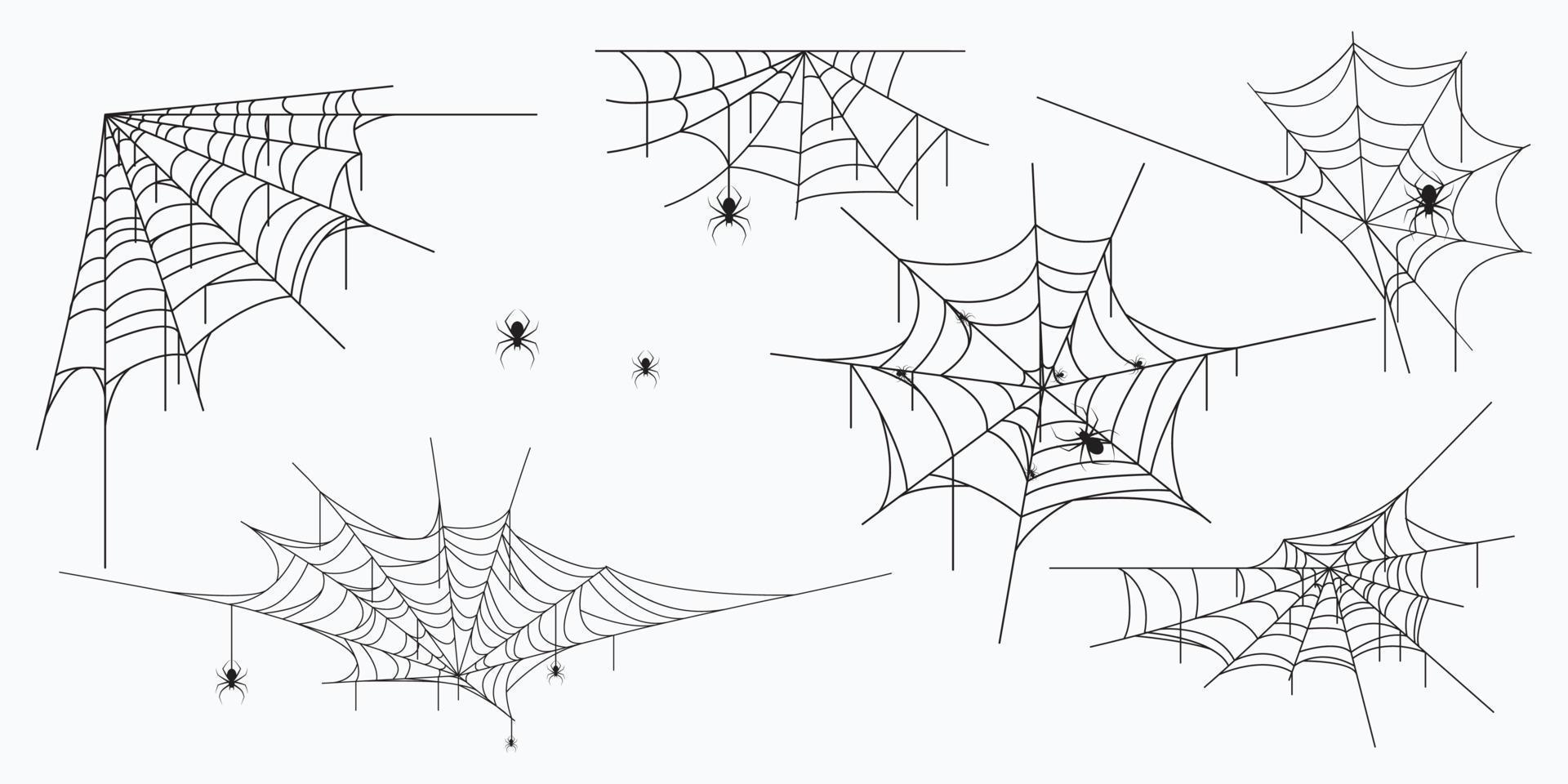 telas de araña conjunto ilustración blanco y negro vector eps10