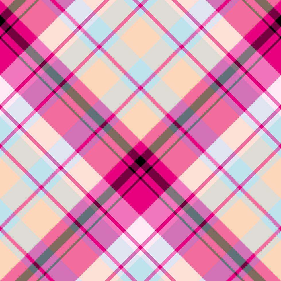 Seamless pattern in bright pink, black, light orange, blue colors for plaid, fabric, textile, clothes, tablecloth and other things. Vector image. 2