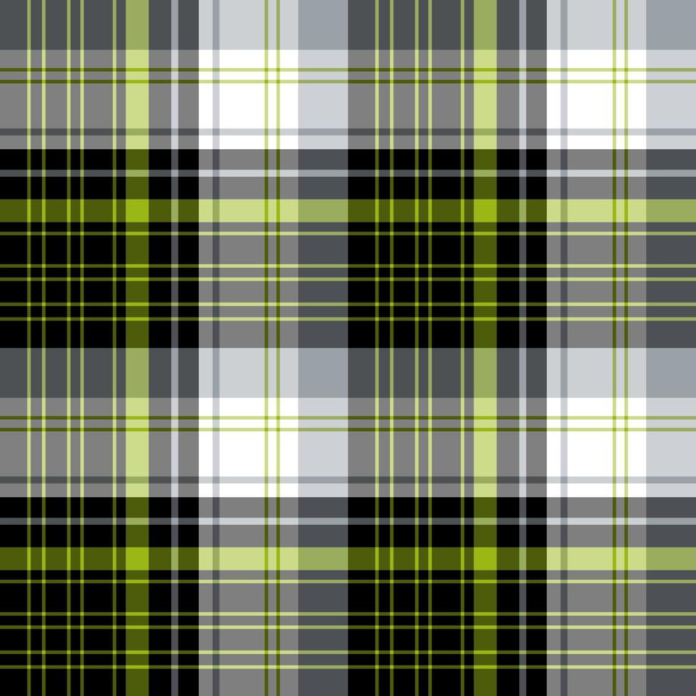 Seamless pattern in black, white, gray and bright green colors for plaid, fabric, textile, clothes, tablecloth and other things. Vector image.