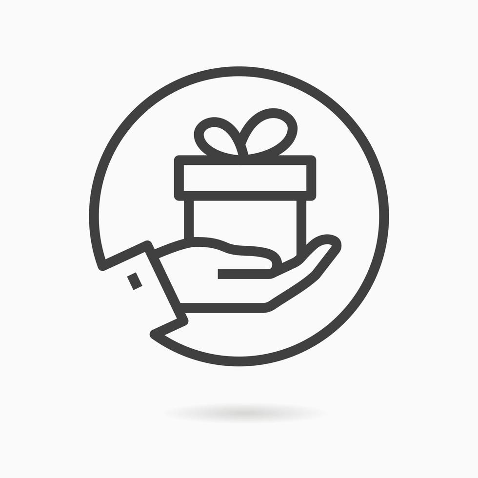 Gift box in hand line icon on white background. Vector illustration.
