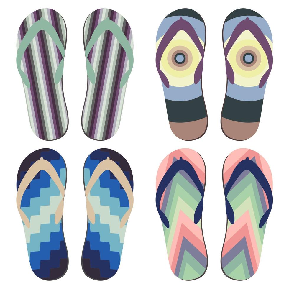 Set of Beach Slippers. Colorful Summer Flip Flops Over White Background vector