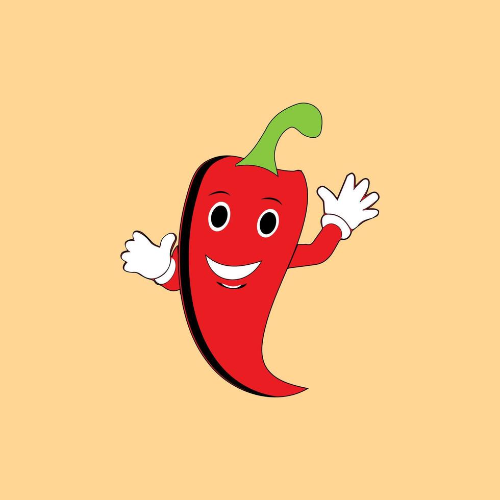 Lindo diseño de ilustración de personajes de dibujos animados de chili sonriente al rojo vivo, mascota de chile. mascota para el diseño de concepto de producto de marcas. vector