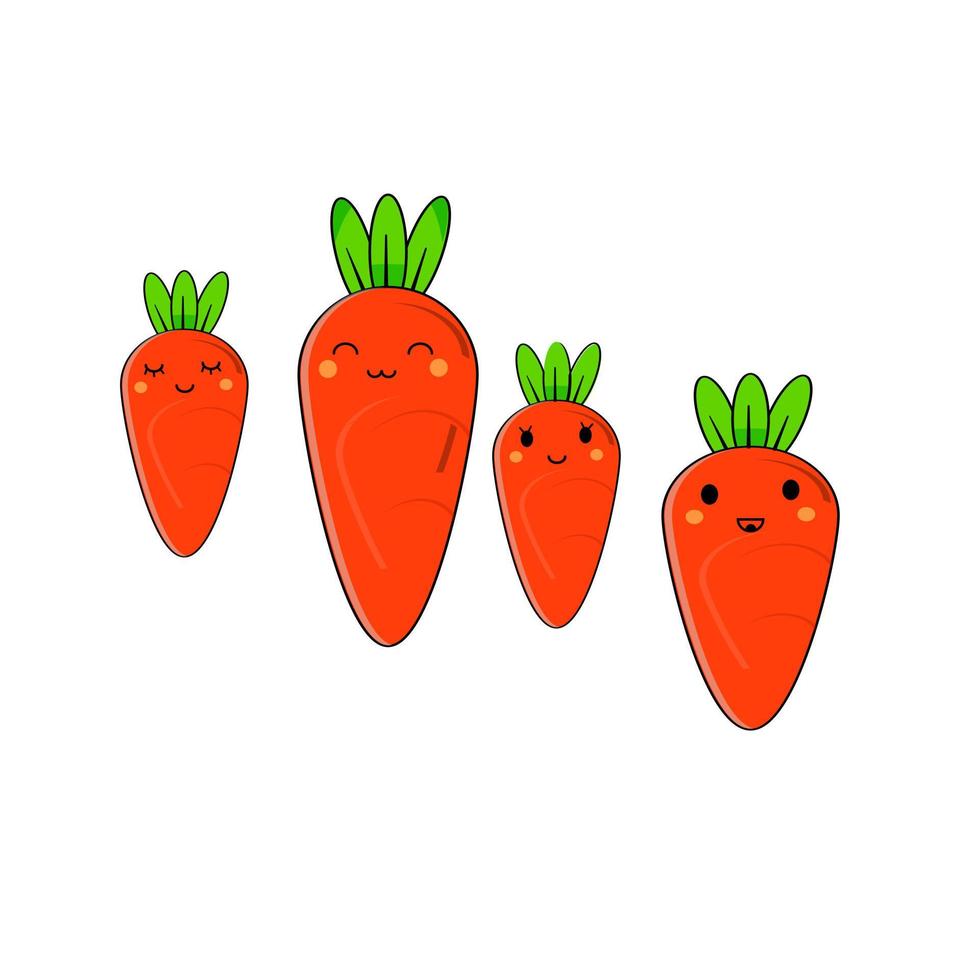 Set of cute cartoon carrots icon isolated on white background vector