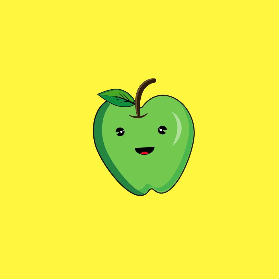 lindo personaje de manzana verde sonriente feliz. diseño de icono de ilustración de dibujos animados planos vectoriales. aislado sobre fondo amarillo. concepto de personaje de manzana vector