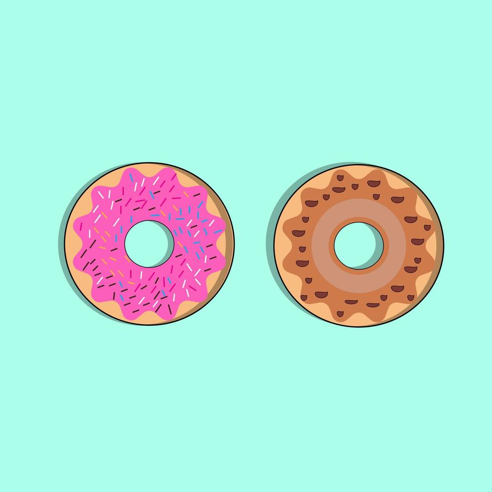 Donut vector set. Donut collection. Sweet sugar icing donuts. break time with white chocolate, strawberry and chocolate donuts top view.