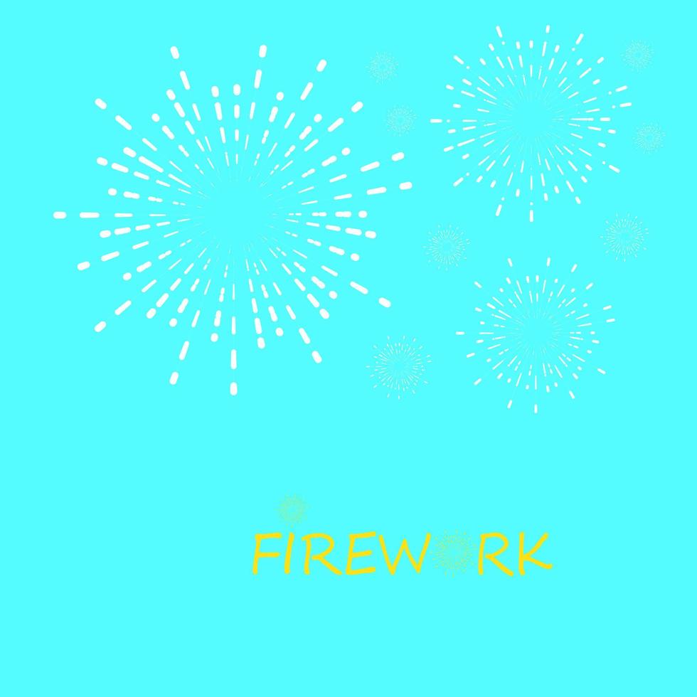 Firework over the city. New year fireworks decoration isolated on blue background vector illustration