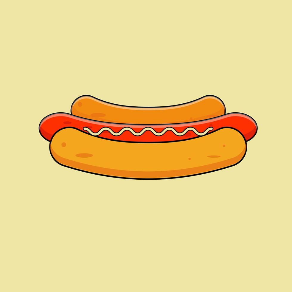 Hot dog isolated icon on pink soft background. Flat vector cartoon illustration.