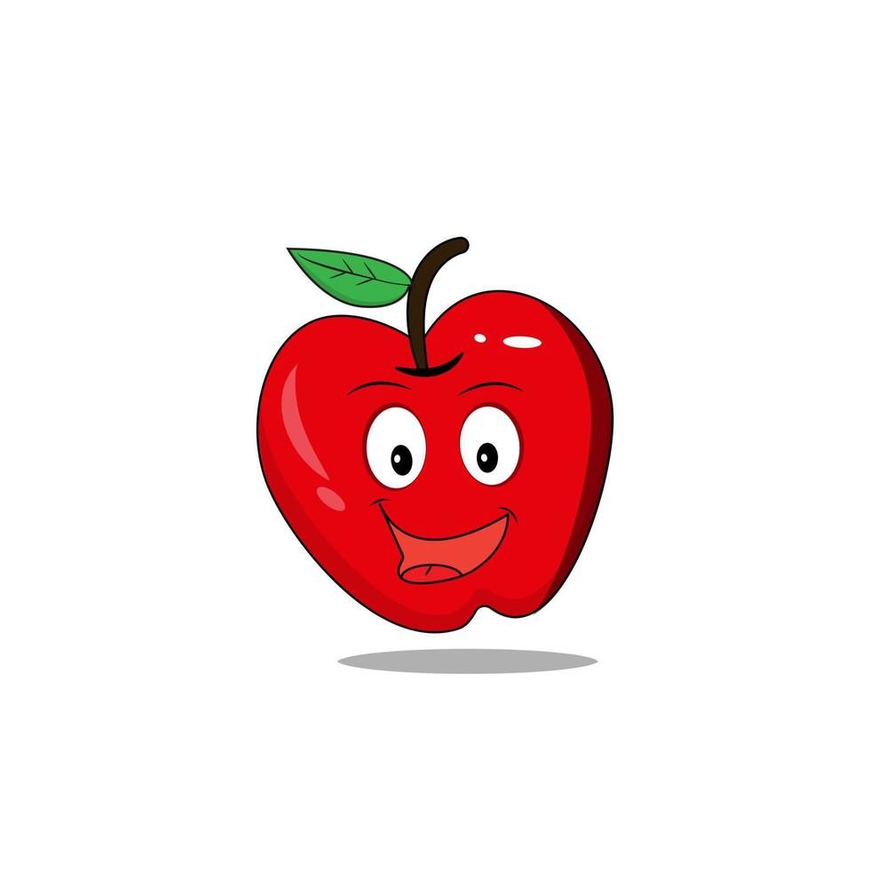 Happy red apple cute smiling fruit face illustration greeting. Adorable red apple character vector for mascot, logo, symbol on application, books, comic, art