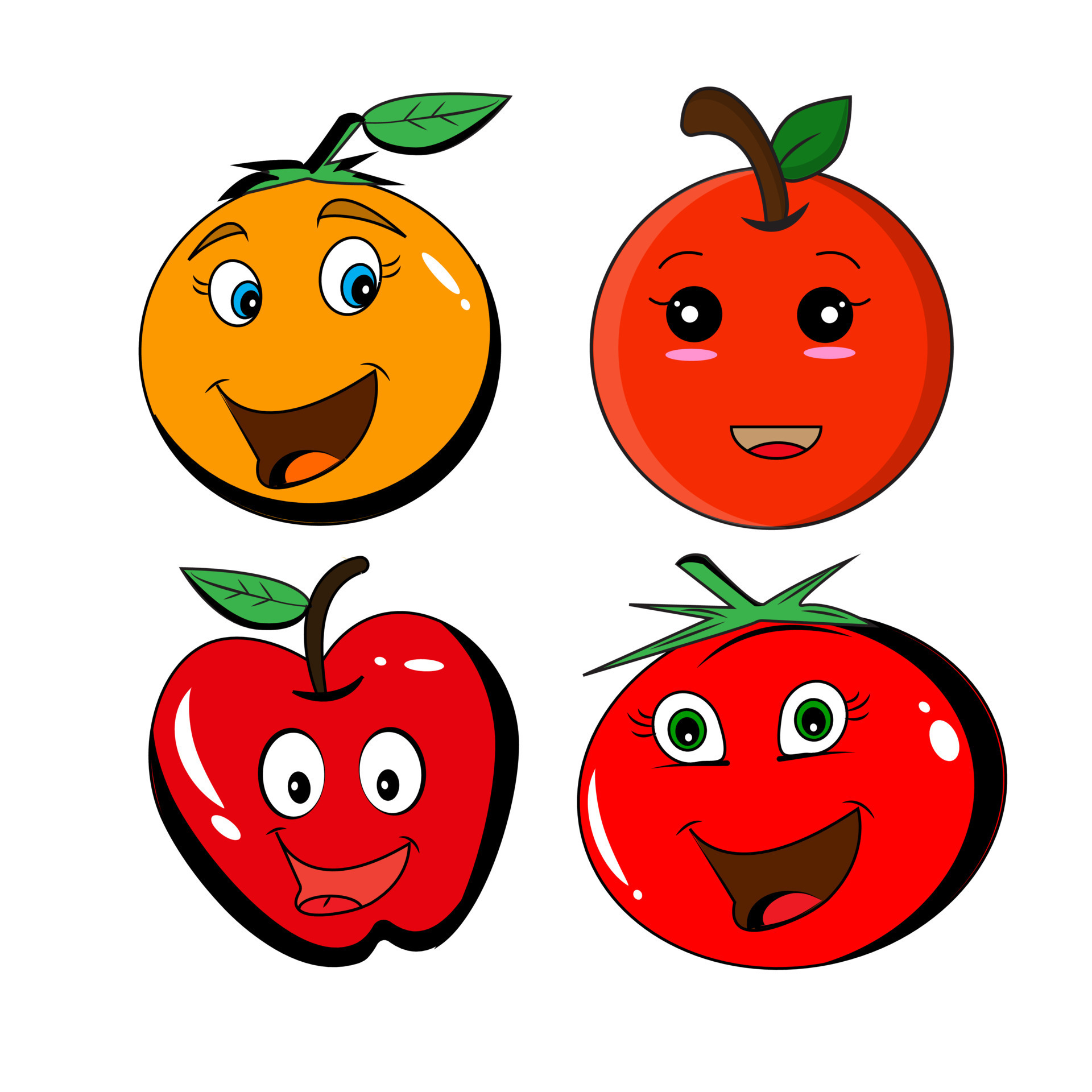 Happy cute smiling fruit face set. Vector flat kawaii cartoon character illustration icon collection. Cute orange, apple, tomato character emoji set concept 13899698 Vector Art at Vecteezy Happy cute smiling fruit face set. Vector flat kawaii cartoon character illustration icon collection. Cute orange, apple, tomato character emoji set concept 13899698 Vector Art at Vecteezy