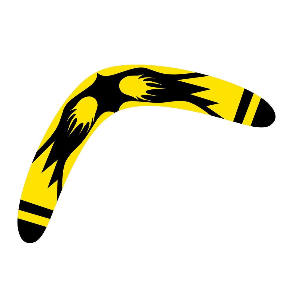 Vector traditional wooden boomerang with beautiful yellow pattern. A tool used by Australians as a hunting weapon on a white background. Great for karma logos.