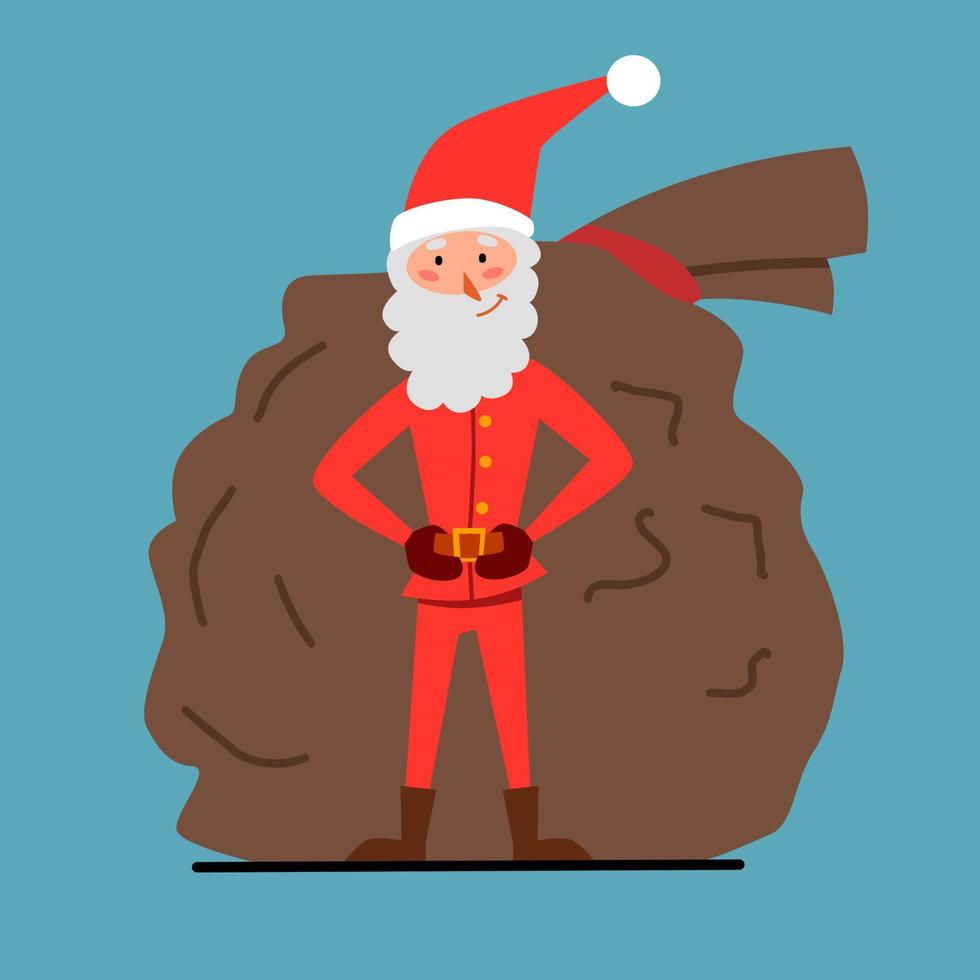 a thin Santa Claus with his arms outstretched stands on one leg. vector