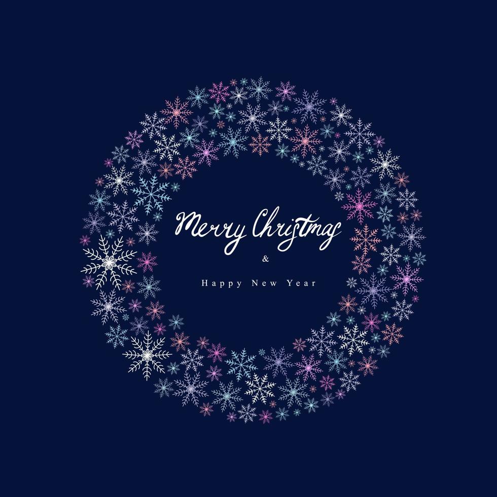 A postcard with a ring of snowflakes with the inscription Merry Christmas. vector