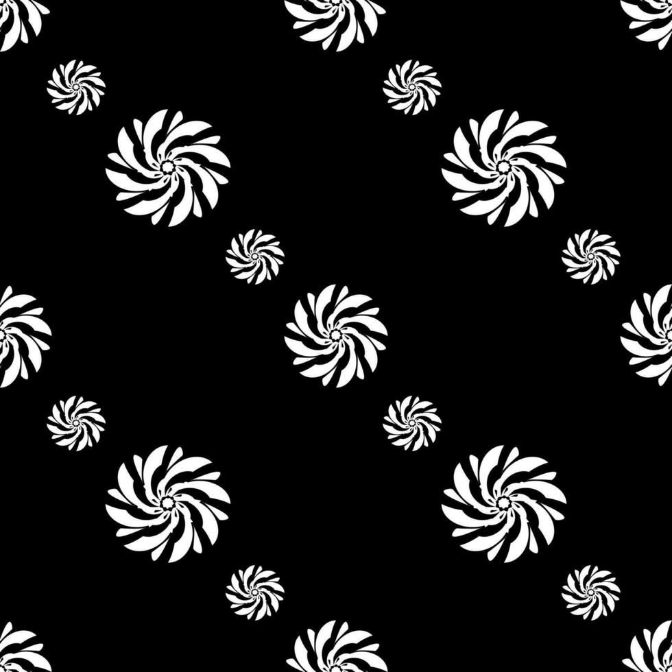 Seamless pattern with small and large flowers arranged diagonally on black background. vector