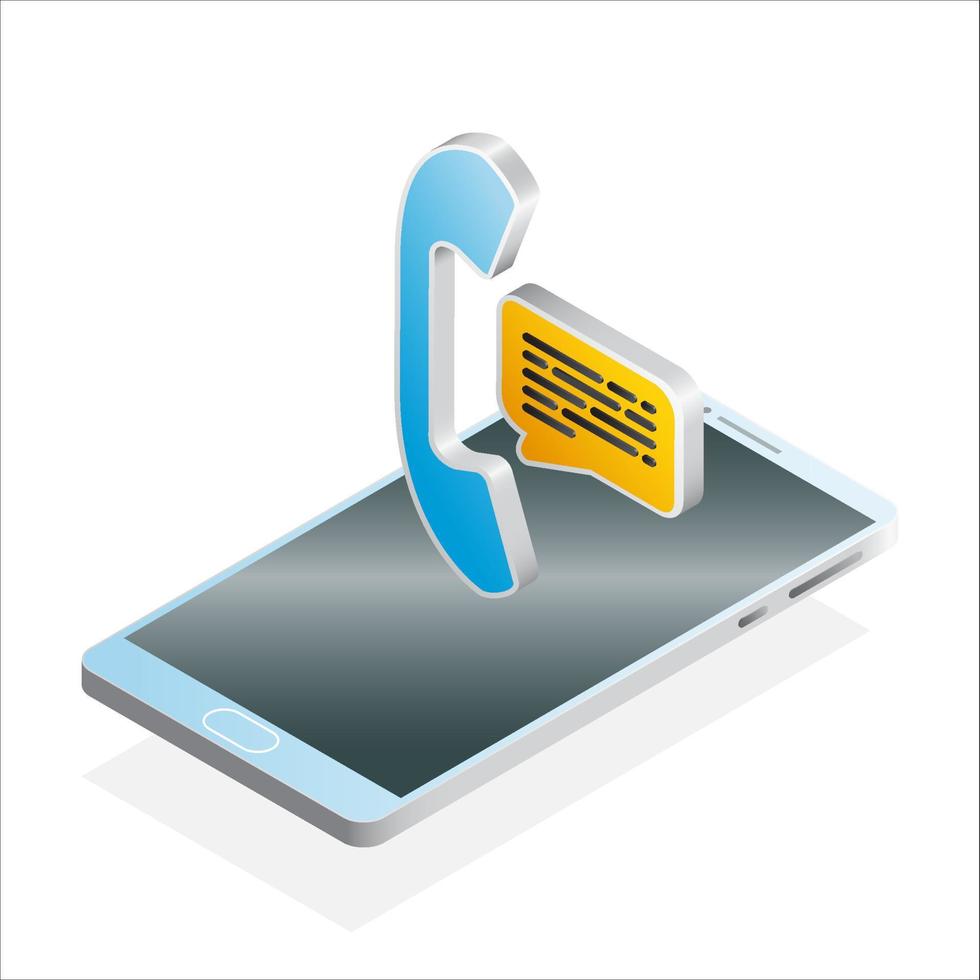 3D phone, chat and smartphone, Isometric communication icon vector