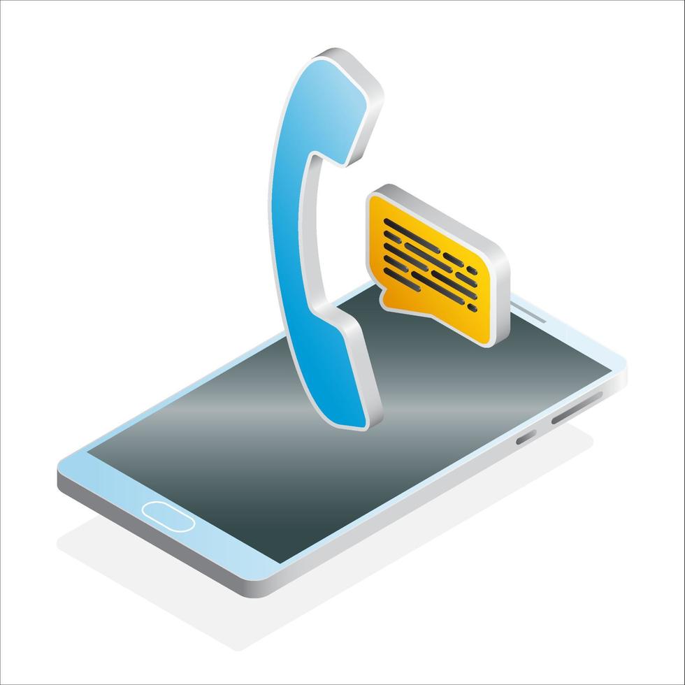 3D phone, chat and smartphone, Isometric communication icon vector