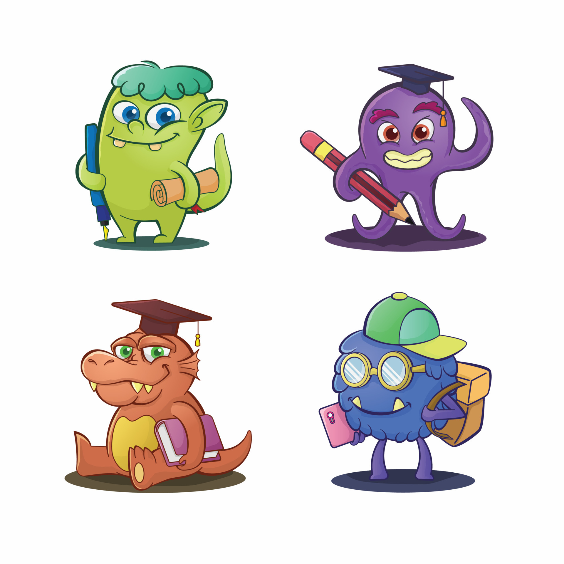 Cute smart monster school education cartoon character set collection design  13900098 Vector Art at Vecteezy