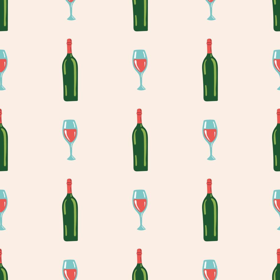 Seamless Pattern with a Bottle and a Glass of Wine vector