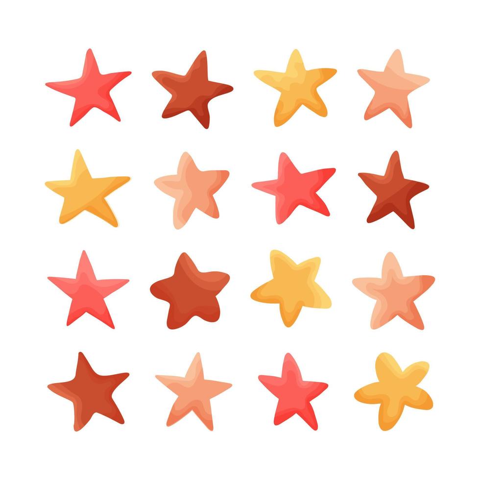 Set of various hand drawn colorful stars. Star shapes illustration for design. Isolated on white background. vector