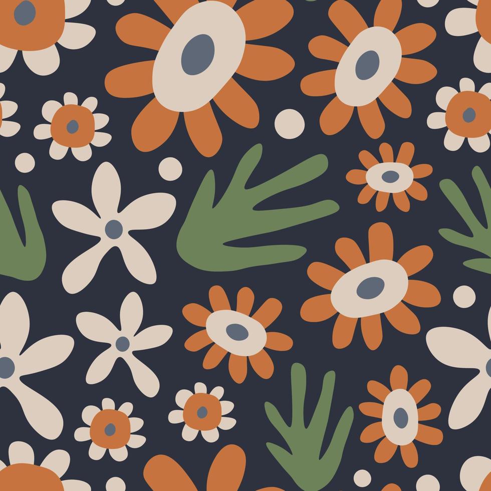 Retro seamless pattern with boho flowers vector