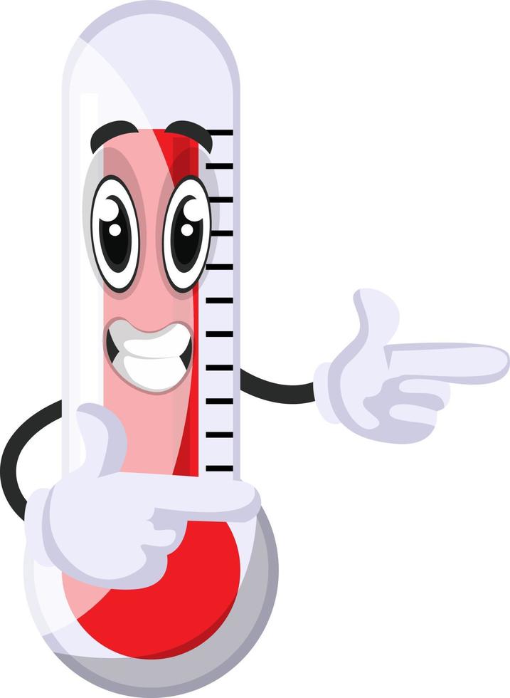 Thermometer pointing with fingers, illustration, vector on white background.
