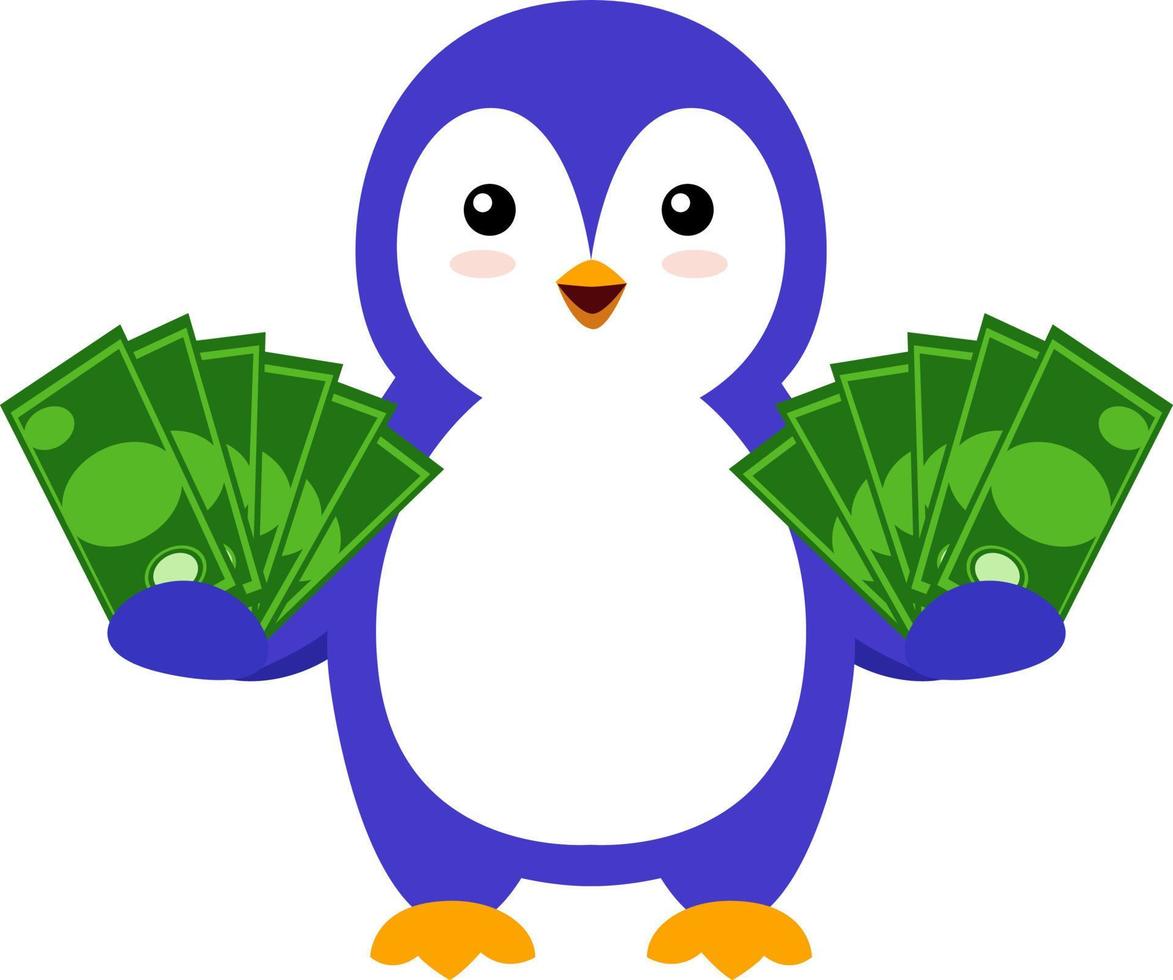 Pingüino con dinero, ilustración, vector sobre fondo blanco.