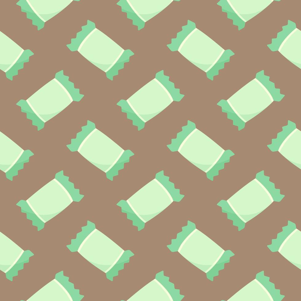 Green candy,seamless pattern on brown background. vector