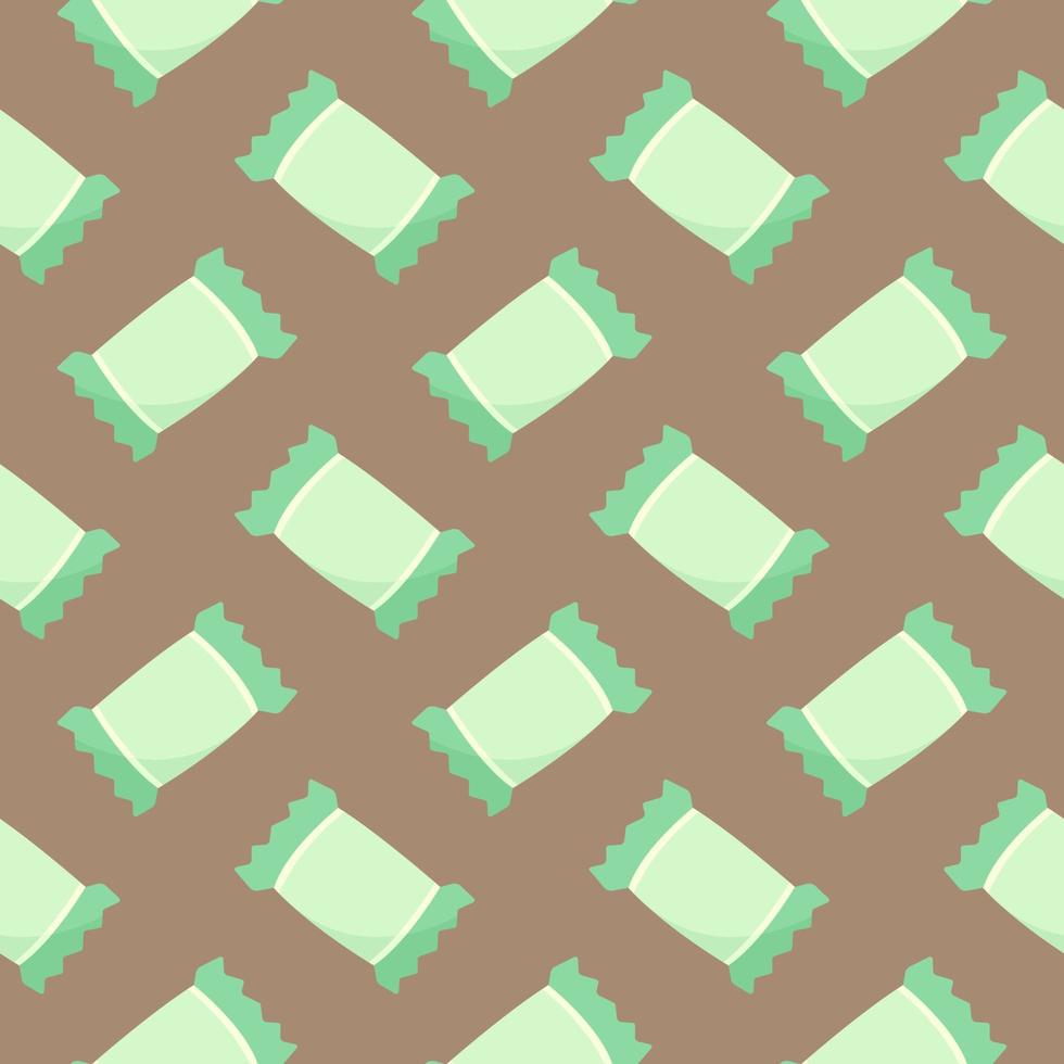 Green candy,seamless pattern on brown background. vector