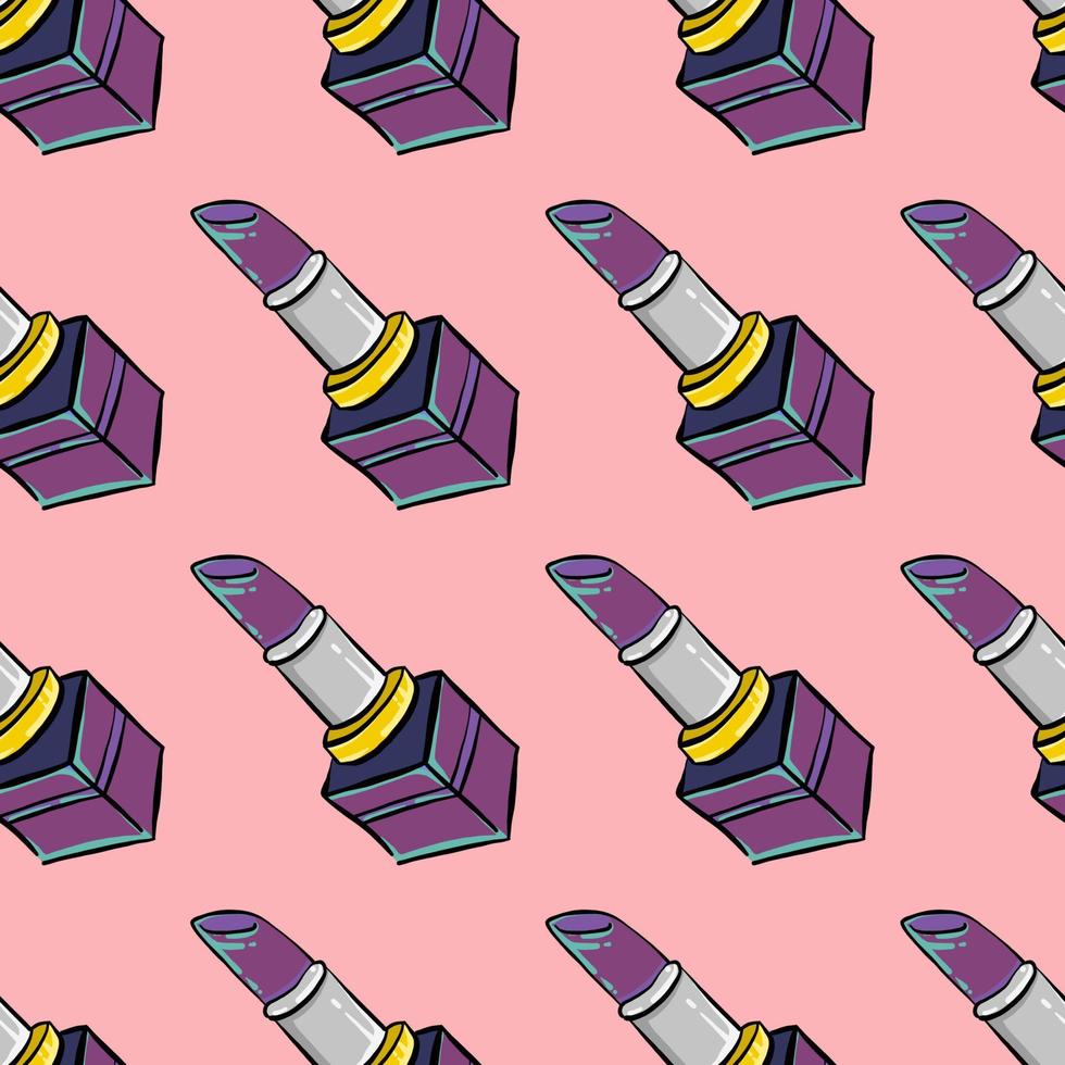 Purple lipstick pattern , illustration, vector on white background