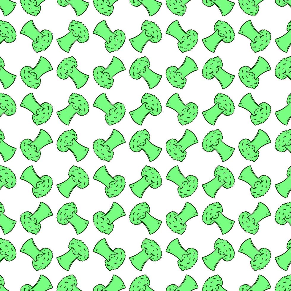 Lindo patrón de brócoli, ilustración, vector sobre fondo blanco.