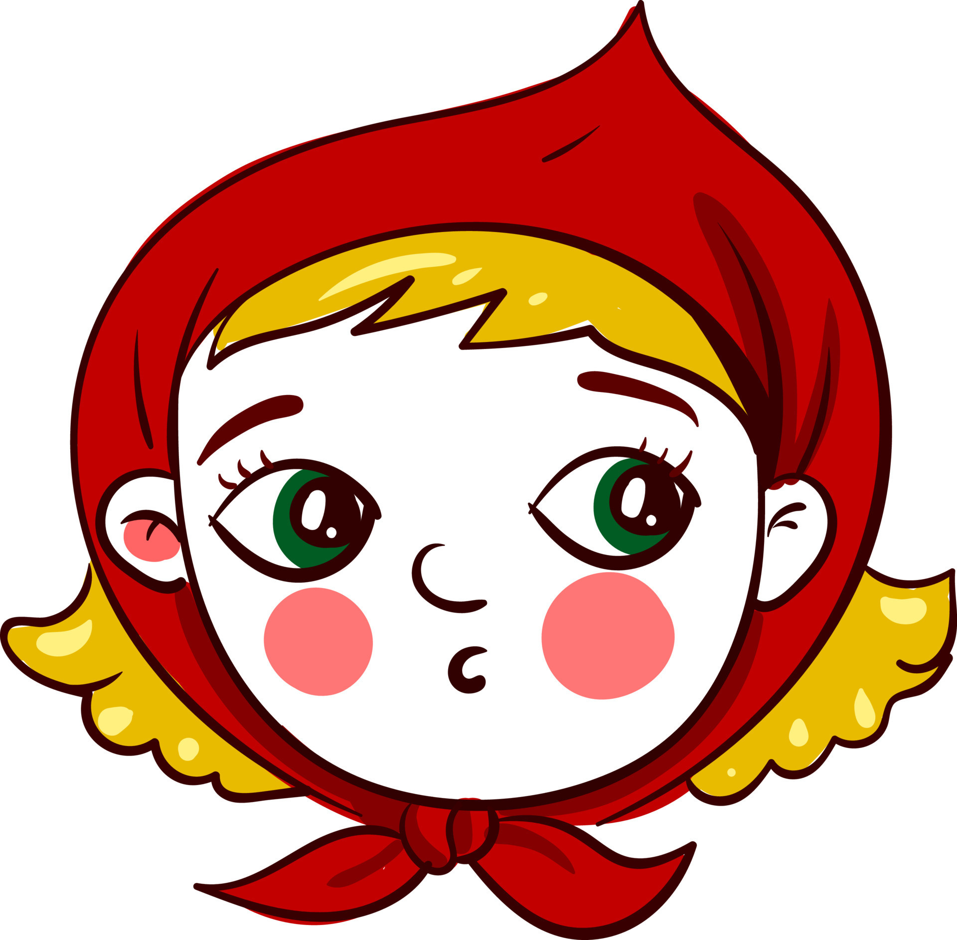 Scared little red riding hood, illustration, vector on white background