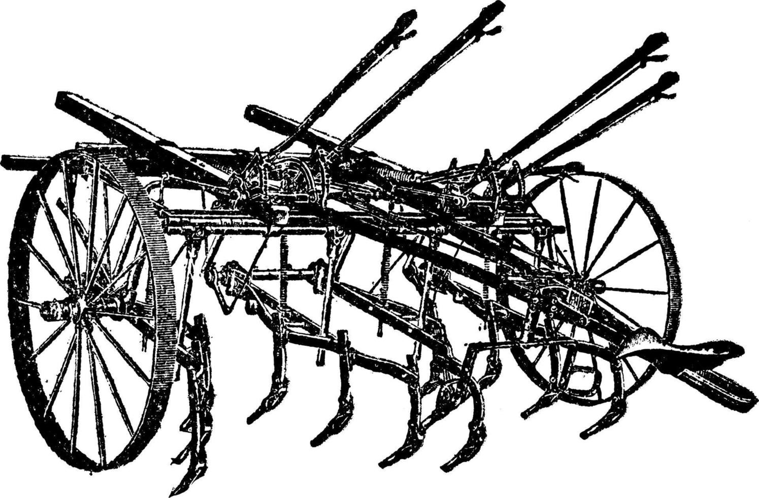 cultivador de pala de doble fila, ilustración vintage. vector