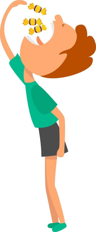 Boy eating sweets , illustration, vector on white background