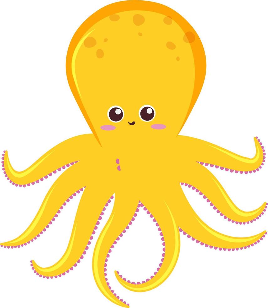 Yellow octopus, illustration, vector on white background.