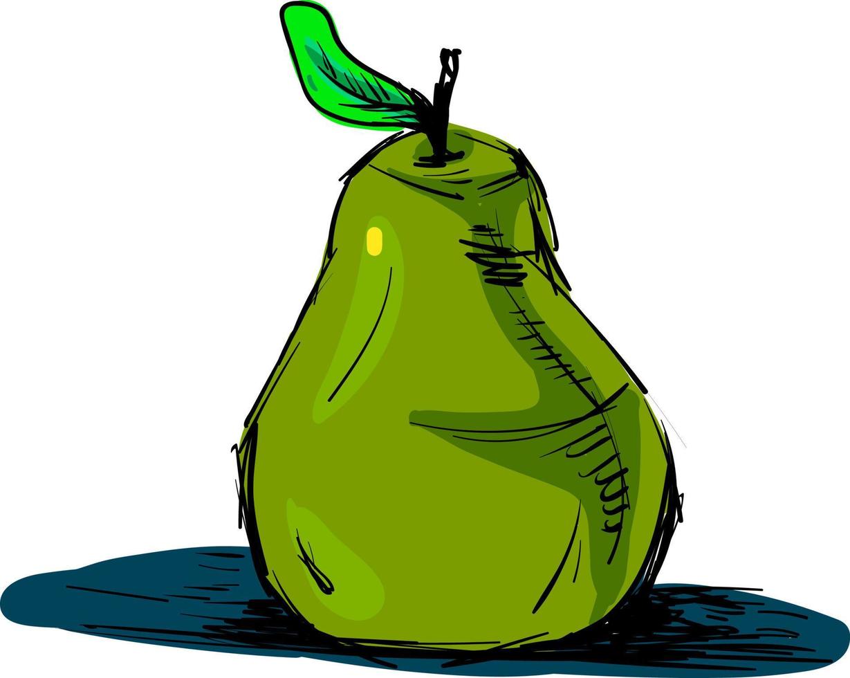 Green pear drawing, illustration, vector on white background.