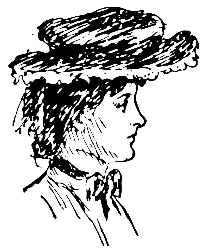 right profile of Woman face, vintage engraving. vector