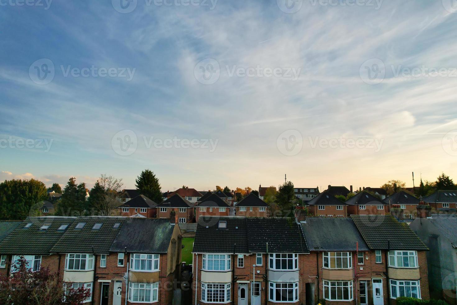 Aerial View of British Residential Homes and Houses During Sunset photo