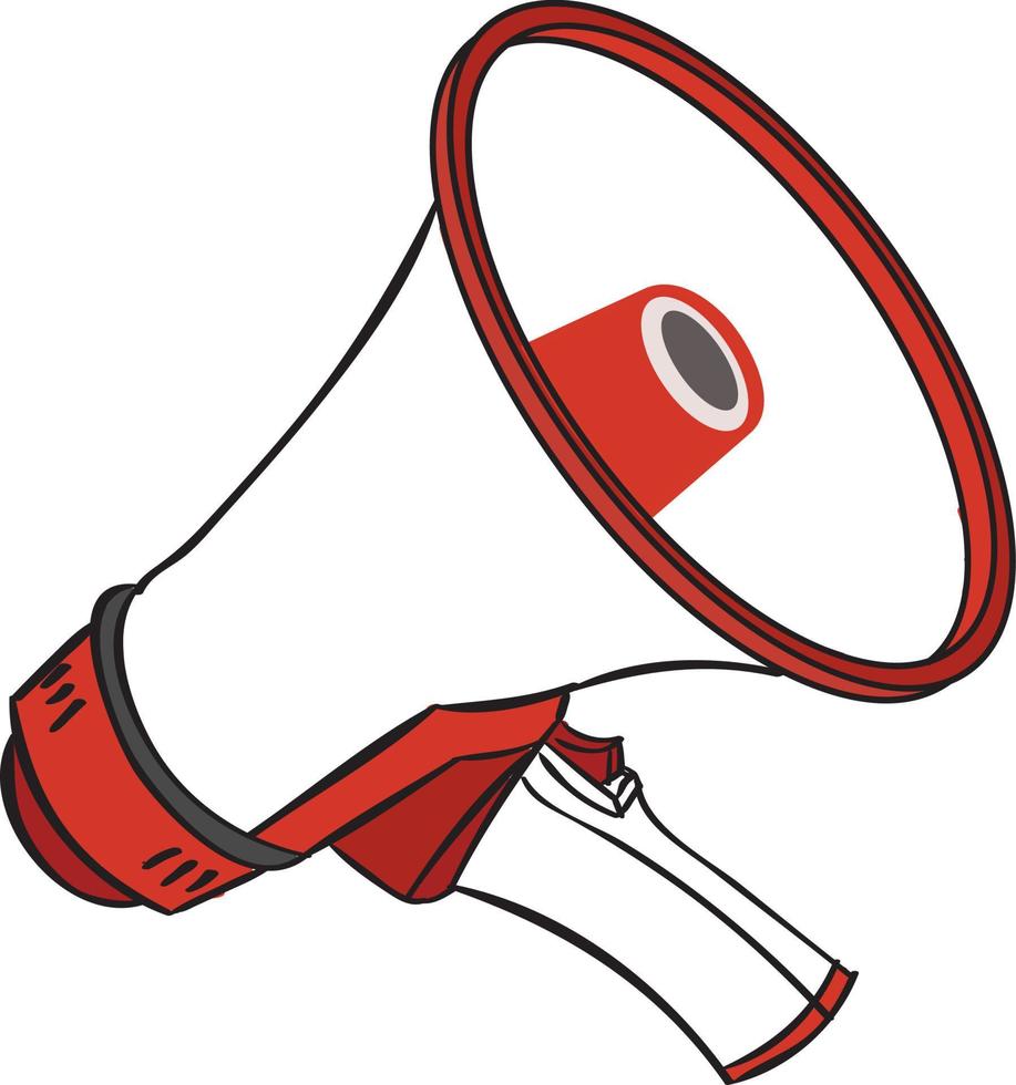 Red megaphone, illustration, vector on white background.