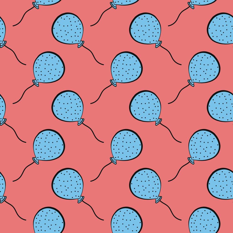 Blue balloon,seamless pattern on red background. vector