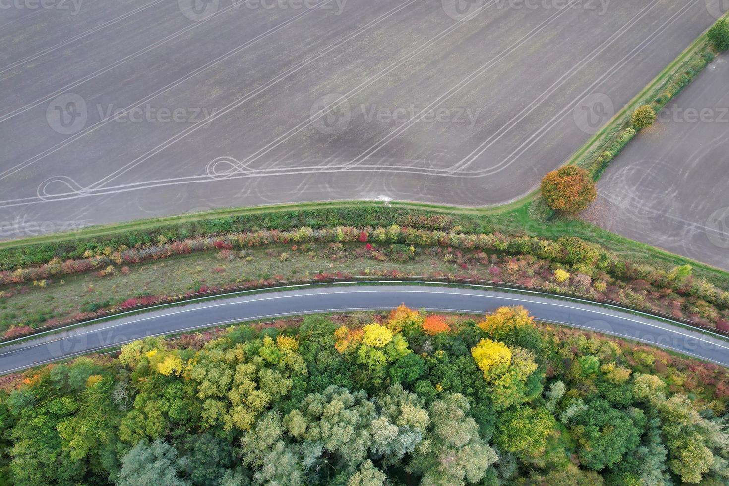 British Motorways, roads and highways passing through countryside of England. aerial view with drone's camera photo