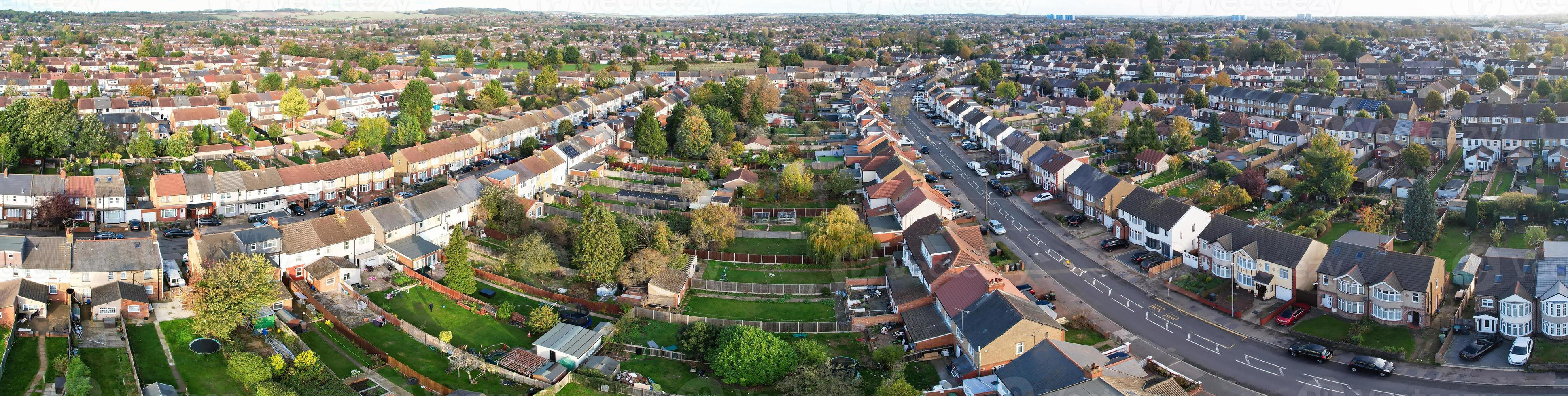 Aerial View of British Residential Homes and Houses During Sunset photo